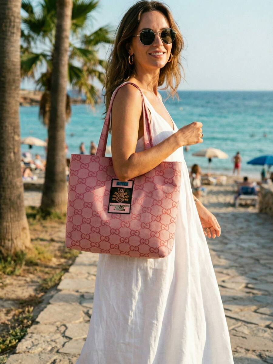 Gucci 1pc Large Capacity Tote Bag, Portable Storage Bag, Available In Pink And Gray, Unisex Minimalist Style Cosmetic Bag