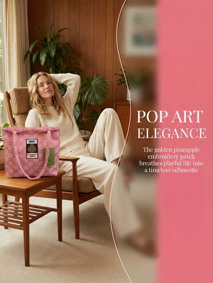 Gucci 1pc Large Capacity Tote Bag, Portable Storage Bag, Available In Pink And Gray, Unisex Minimalist Style Cosmetic Bag