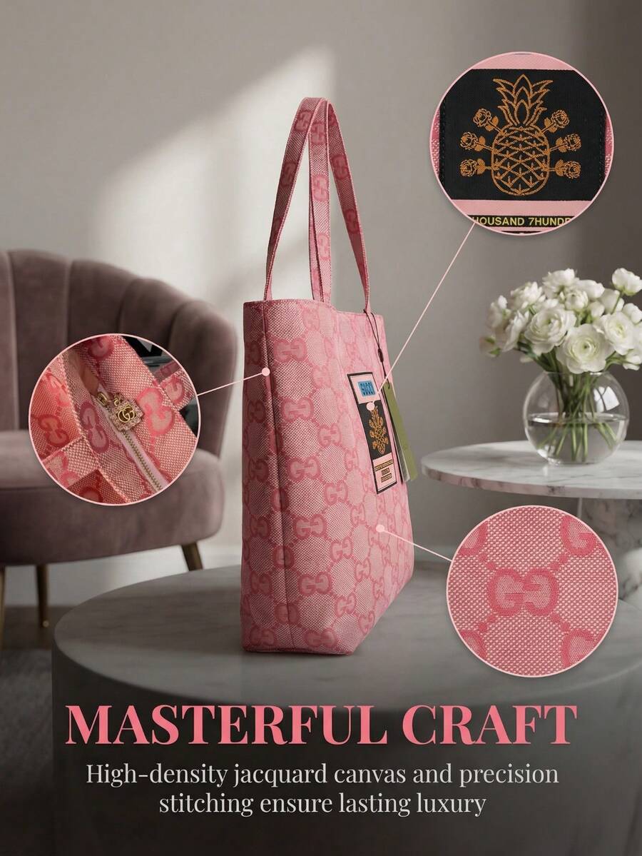 Gucci 1pc Large Capacity Tote Bag, Portable Storage Bag, Available In Pink And Gray, Unisex Minimalist Style Cosmetic Bag