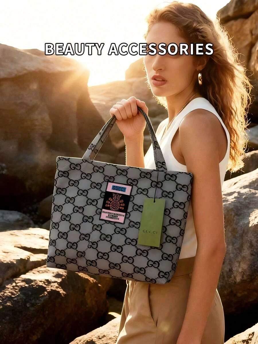 Gucci 1pc Large Capacity Tote Bag, Portable Storage Bag, Available In Pink And Gray, Unisex Minimalist Style Cosmetic Bag