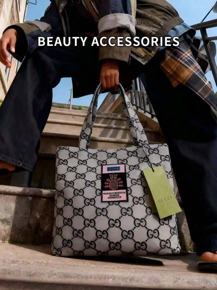 Gucci 1pc Large Capacity Tote Bag, Portable Storage Bag, Available In Pink And Gray, Unisex Minimalist Style Cosmetic Bag