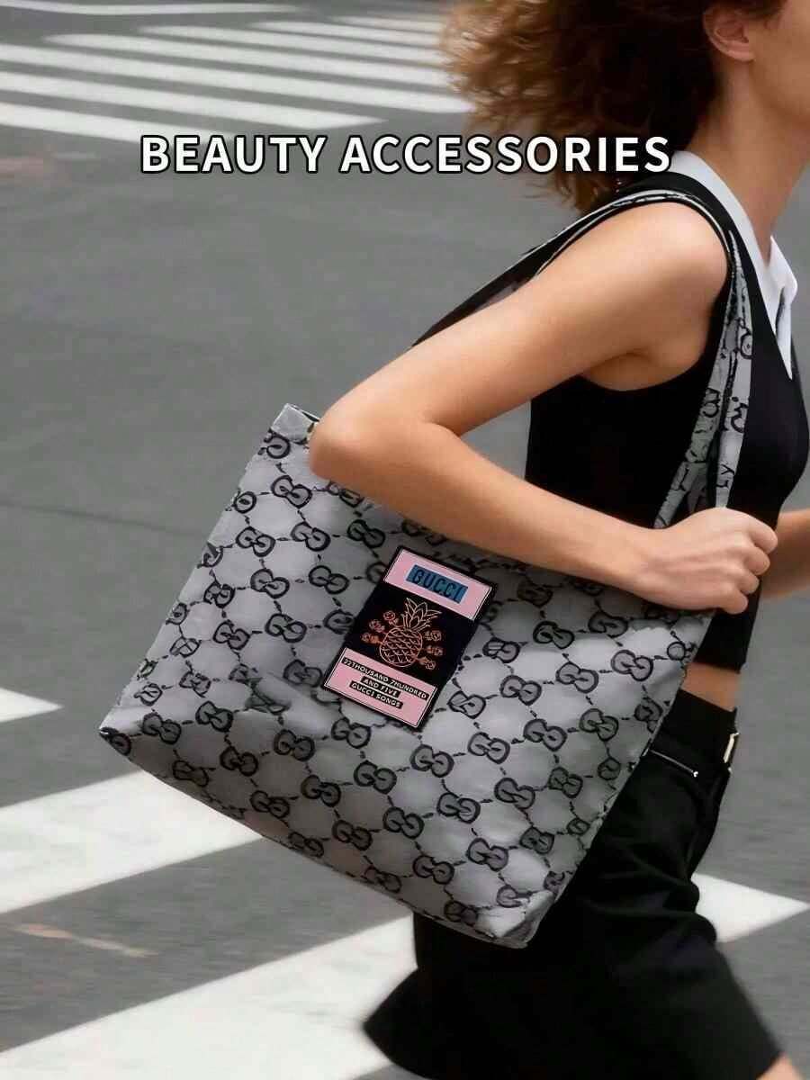 Gucci 1pc Large Capacity Tote Bag, Portable Storage Bag, Available In Pink And Gray, Unisex Minimalist Style Cosmetic Bag