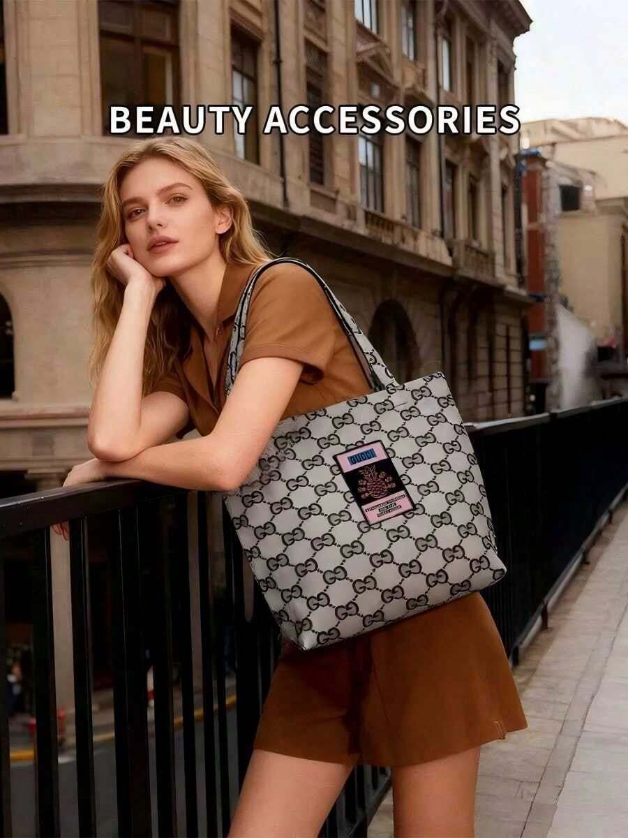 Gucci 1pc Large Capacity Tote Bag, Portable Storage Bag, Available In Pink And Gray, Unisex Minimalist Style Cosmetic Bag