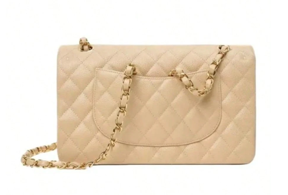 CHANEL Classic Flap CF Chain-Strap Leather Shoulder Bag, Medium Size, Beige